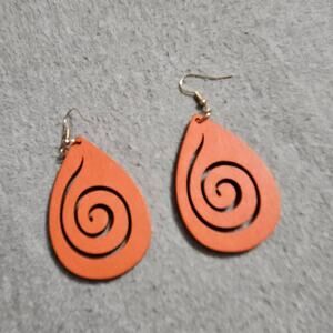 Boutique Fiery Orange Stained Wood Swirl Dangle Earrings ~ Casual ~ Boho ~ Cheer
